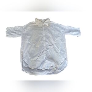 21/49 Loungewear Cotton Linen Blend White Button Up Short Sleeve Shirt Size L